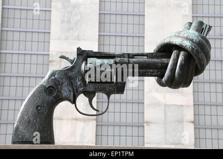 Carl Fredrik Reutersward (b. 1934). Swedish painter and sculptor. Sculpture Non-Violence. Bronze. Revolver with knotted barrel. Stock Photo
