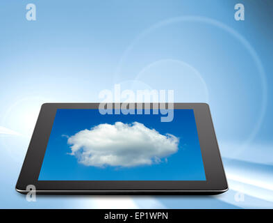 Tablet computer (tablet pc) . Modern portable touch pad device and cloud Stock Photo