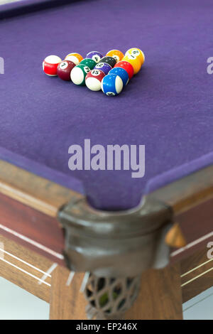 Billiard table with balls arranged in a triangle Stock Photo