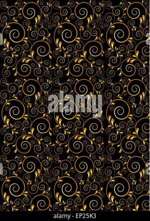 Gold twisted lines with curves drops on a black background Stock Vector