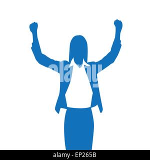 Business Woman Silhouette Excited Hold Hands Up Raised Arms Stock Vector