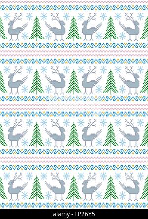 Reindeer with Christmas trees and snowflakes on a white background Stock Vector