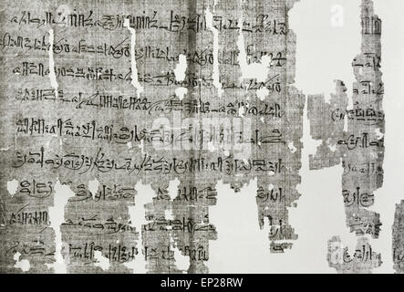 Hieratic papyrus. Cursive writing system, used in Ancient Egypt. Process document. Conspirator death lawsuit against Ramses III Egyptian Museum of Turin. Italy. Stock Photo