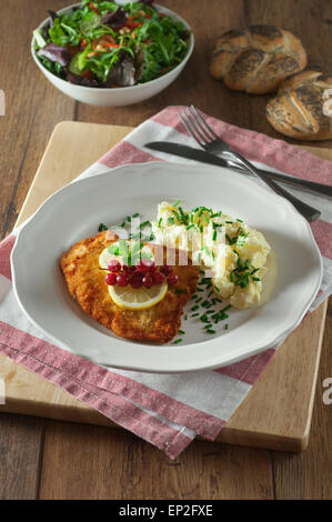 Schnitzel and potato salad Stock Photo