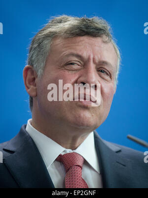 Berlin, Germany. 13th May, 2015. The king of Jordan Abdullah II. attends a press conference in the German chancellery Berlin, Germany, 13 May 2015. Credit:  dpa picture alliance/Alamy Live News Stock Photo