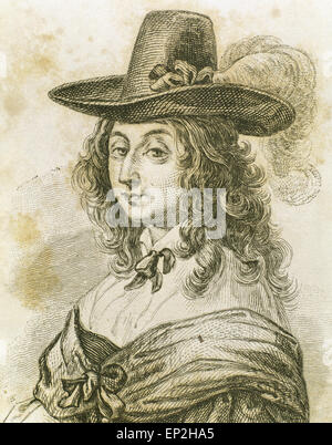 Christina, Queen of Sweden (1626-1689). House of Vasa. Portrait. Engraving. 19th century. Stock Photo