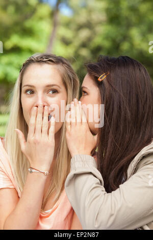 Close-up of female teenagers sharing a secret Stock Photo