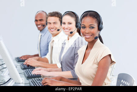 International customer service representatives using headset Stock Photo