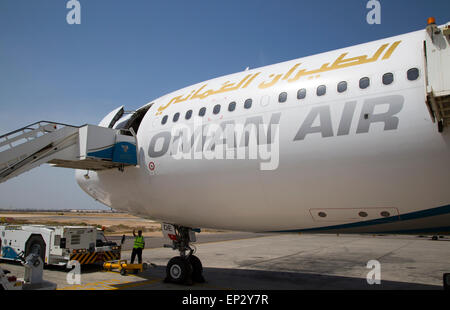 Oman Airways plane, Seeb International Airport, Muscat, Oman Stock Photo