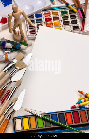 Art materials and painting with space for text Stock Photo