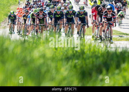 Waldsassen, Germany. 13th May, 2015. The pack in action during the first stage of the Tour of Bavaria cycling tour, over 221 km from Regensburg to Waldsassen, Germany, 13 May 2015. Photo: Armin Weigel/dpa/Alamy Live News Stock Photo