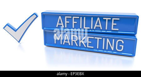 Affiliate Marketing - Blue banners with check mark - Isolated 3D Render Stock Photo