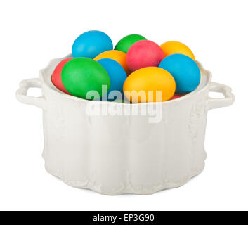 Colorful painted Easter eggs in beautiful chinaware Stock Photo
