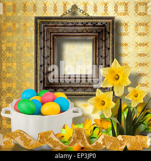 Pastel background with multicolored eggs to celebrate Easter Stock ...