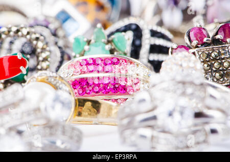 Collection of jewellery rings on white Stock Photo