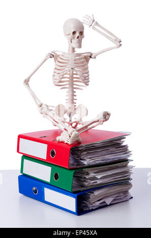 Skeleton with pile of files on white Stock Photo - Alamy