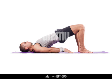 Man doing exercises on white Stock Photo