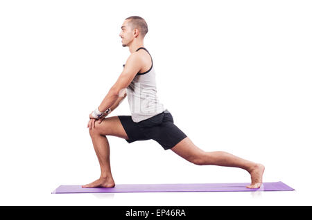 Man doing exercises on white Stock Photo