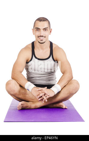 Man doing exercises on white Stock Photo