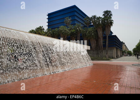 Waterfall of the Jardins D’Água (Water Gardens) in the Parque das Nações (Park of Nations). Lisbon, Portugal. Stock Photo