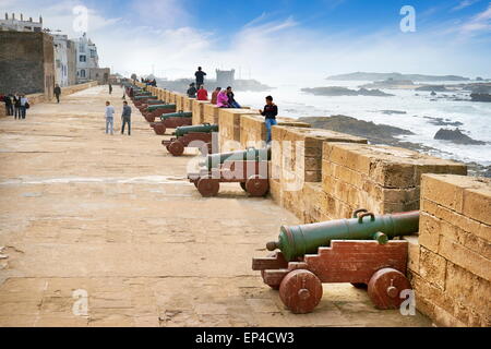 Essaouira, coastal fortified town ramparts are 17th century cannons. Morocco Stock Photo