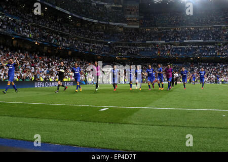 Madrid, Spain. 13th May, 2015. Juventus players celebrates after the UEFA Champions League semi final second leg match between Real Madrid CF and Juventus at the Santiago Bernabeu stadium in Madrid, Spain. Credit:  James Gasperotti/ZUMA Wire/Alamy Live News Stock Photo