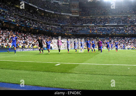 Madrid, Spain. 13th May, 2015. Juventus players celebrates after the UEFA Champions League semi final second leg match between Real Madrid CF and Juventus at the Santiago Bernabeu stadium in Madrid, Spain. Credit:  James Gasperotti/ZUMA Wire/Alamy Live News Stock Photo