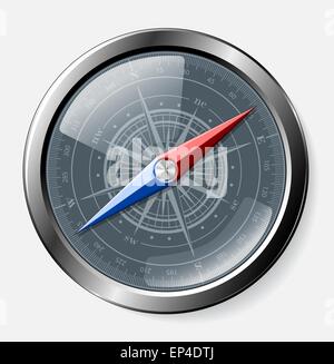 Steel detailed compass over grey background. Vector eps10. Stock Vector