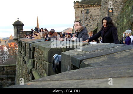 A view inside Edinburgh Castle at dusk. Stock Photo