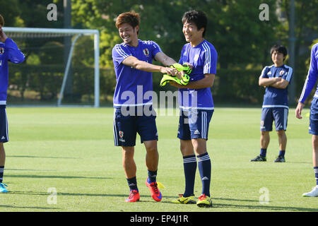 (L-R) Hotaru Yamaguchi, Kensuke Nagai (JPN),  MAY 13, 2015 - Football / Soccer :  Japan national team candidates training camp  in Chiba, Japan.  (Photo by Yohei Osada/AFLO SPORT) Stock Photo