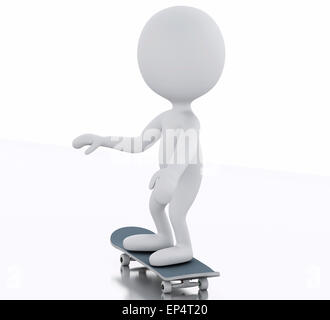 3d illustration. White person with a skateboard. Isolated white background Stock Photo
