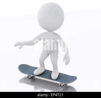 3d illustration. White person with a skateboard. Isolated white background Stock Photo
