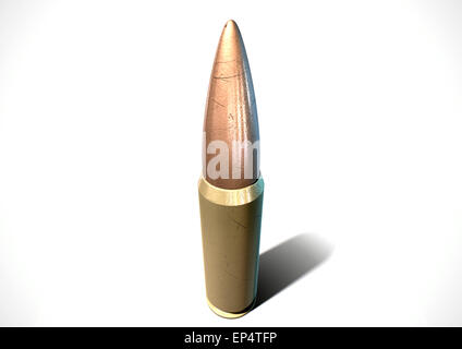 A regular scratched brass and copper bullet on an isolated white background Stock Photo