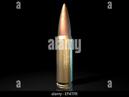 A regular scratched brass and copper bullet on an isolated black background Stock Photo