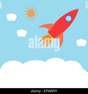 Space rocket flying in the sky. The concept of business success, start. Vector illustration. Stock Vector