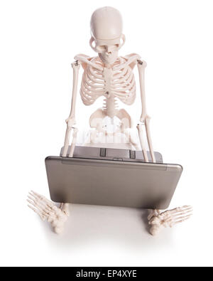 Skeleton working on laptop Stock Photo