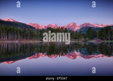 sunrise at Sprague lake, Rocky Mountain National Park Stock Photo