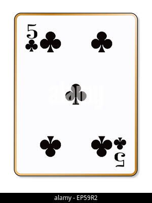 The playing card the Five of clubs over a white background Stock Photo
