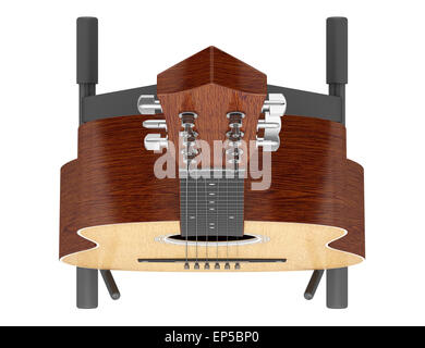 top view of acoustic guitar on stand isolated Stock Photo
