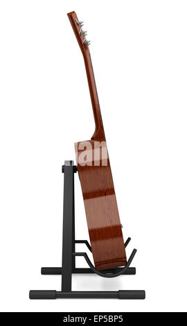 acoustic guitar on stand isolated on white Stock Photo