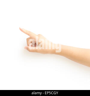 asia woman Hand touching virtual screen on a white background Stock ...