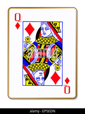 The playing card the Queen of diamonds over a white background Stock Photo
