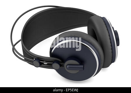 black wireless headphones isolated on white Stock Photo