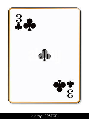 The playing card the Three of clubs over a white background Stock Photo