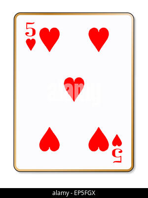 The playing card the Five of hearts over a white background Stock Photo