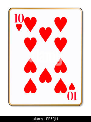 The playing card the Ten of hearts over a white background Stock Photo