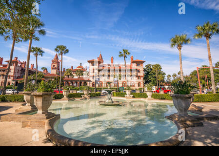 St. Augustine downtown cityscape with fountain at Flagler College Stock Photo