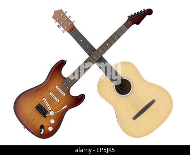 two acoustic and electric guitars isolated Stock Photo