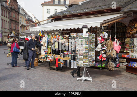 tourists shopping for souvenirs on the Marktplatz, Heidelberg, Baden-Württemberg, Germany Stock Photo