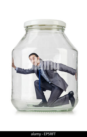 Young businessman in glass jar Stock Photo